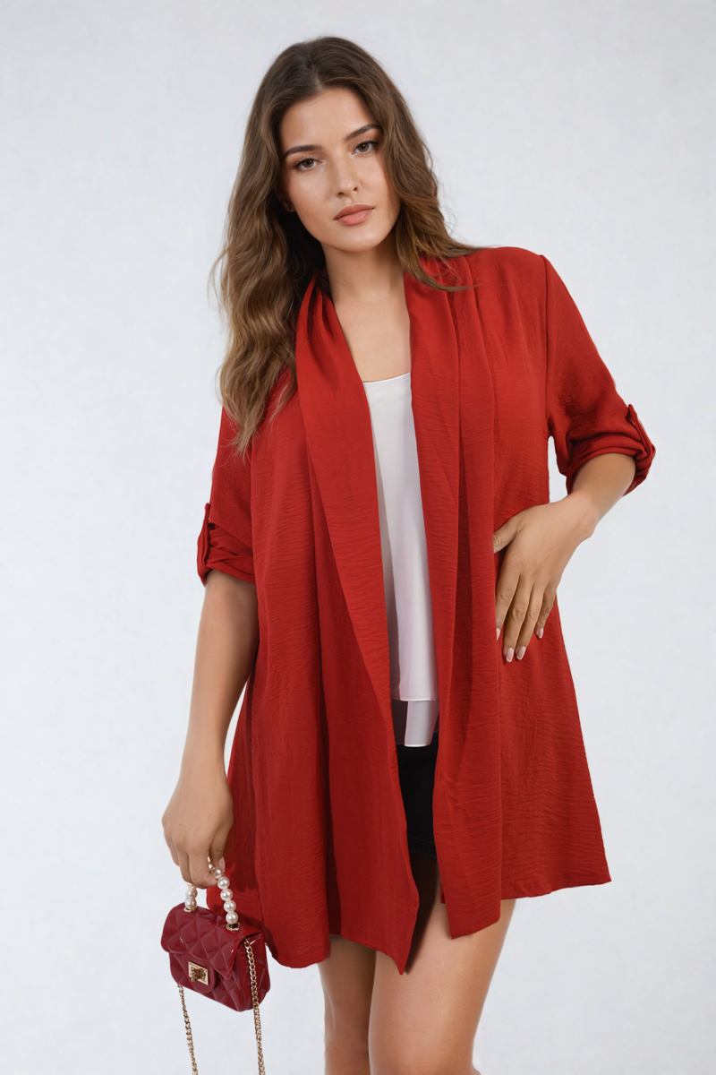 IKRUSH Vivian Open Front Roll Up Sleeve Cardigan