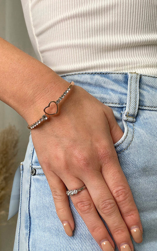 Diamante Bangle with Love Heart Detail - Black River UK