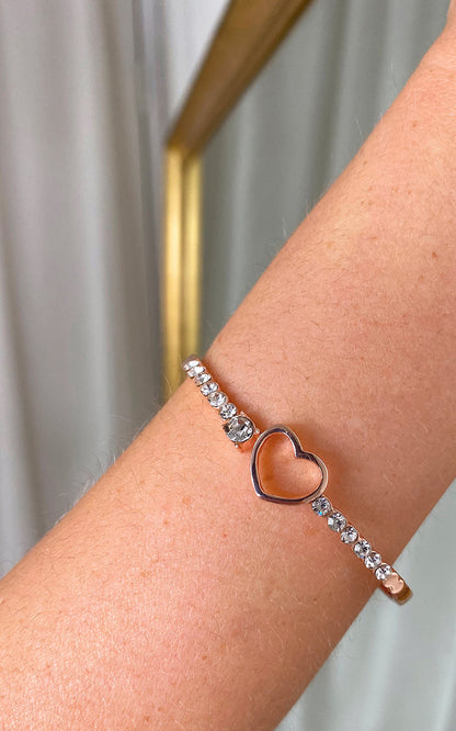 Diamante Bangle with Love Heart Detail - Black River UK