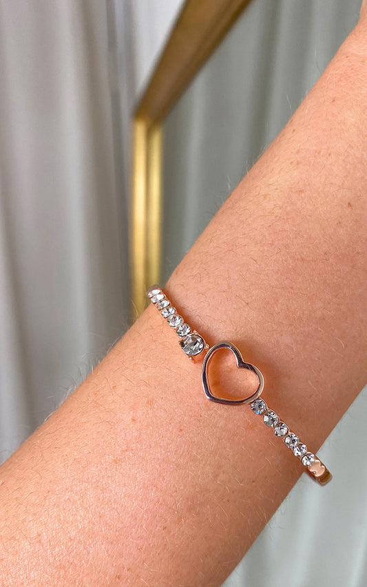 Diamante Bangle with Love Heart Detail - Black River UK