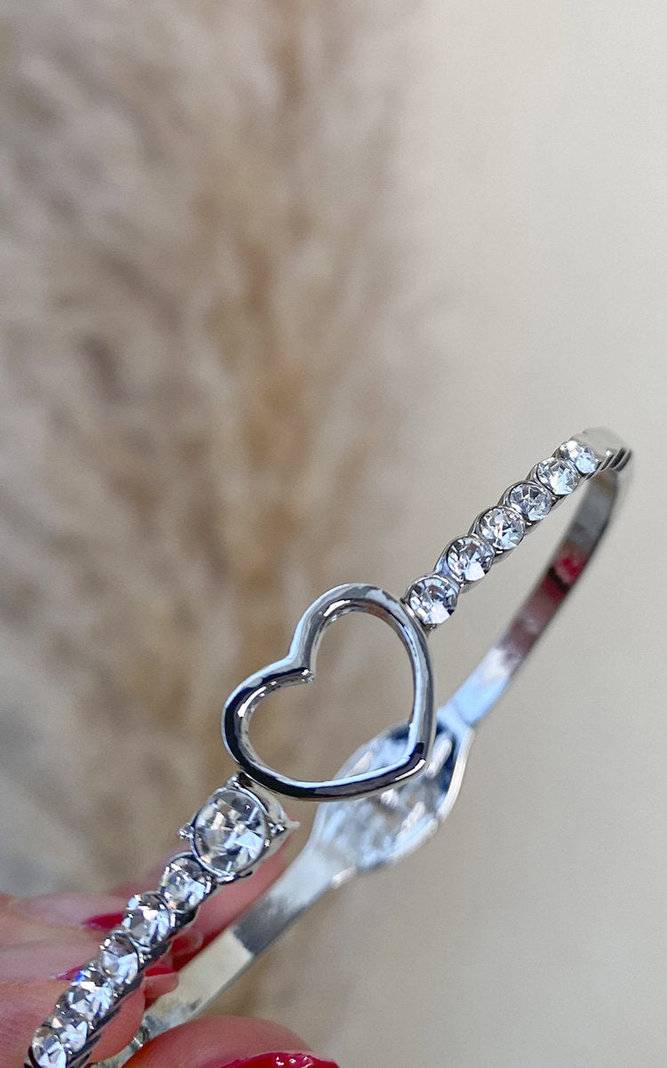 Diamante Bangle with Love Heart Detail - Black River UK