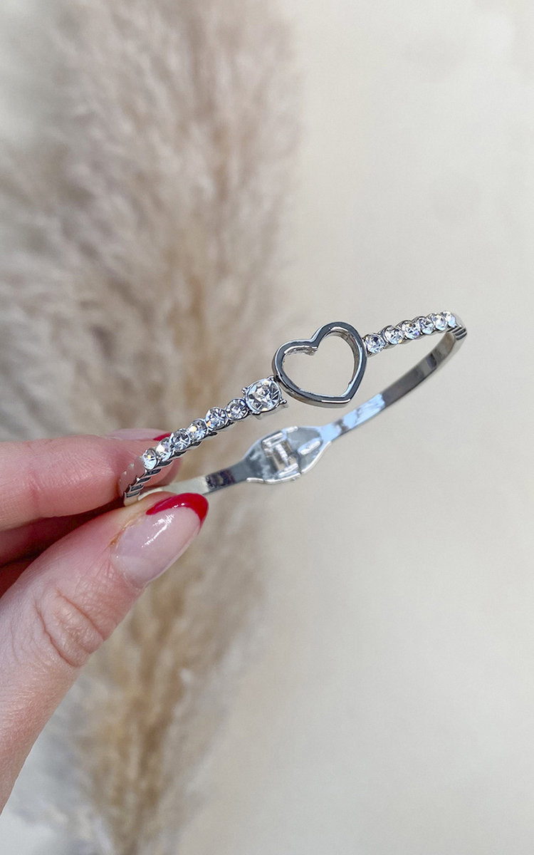 Diamante Bangle with Love Heart Detail - Black River UK
